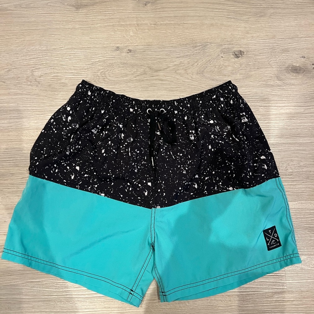 team ltd.  Black and Teal Swim Trunks